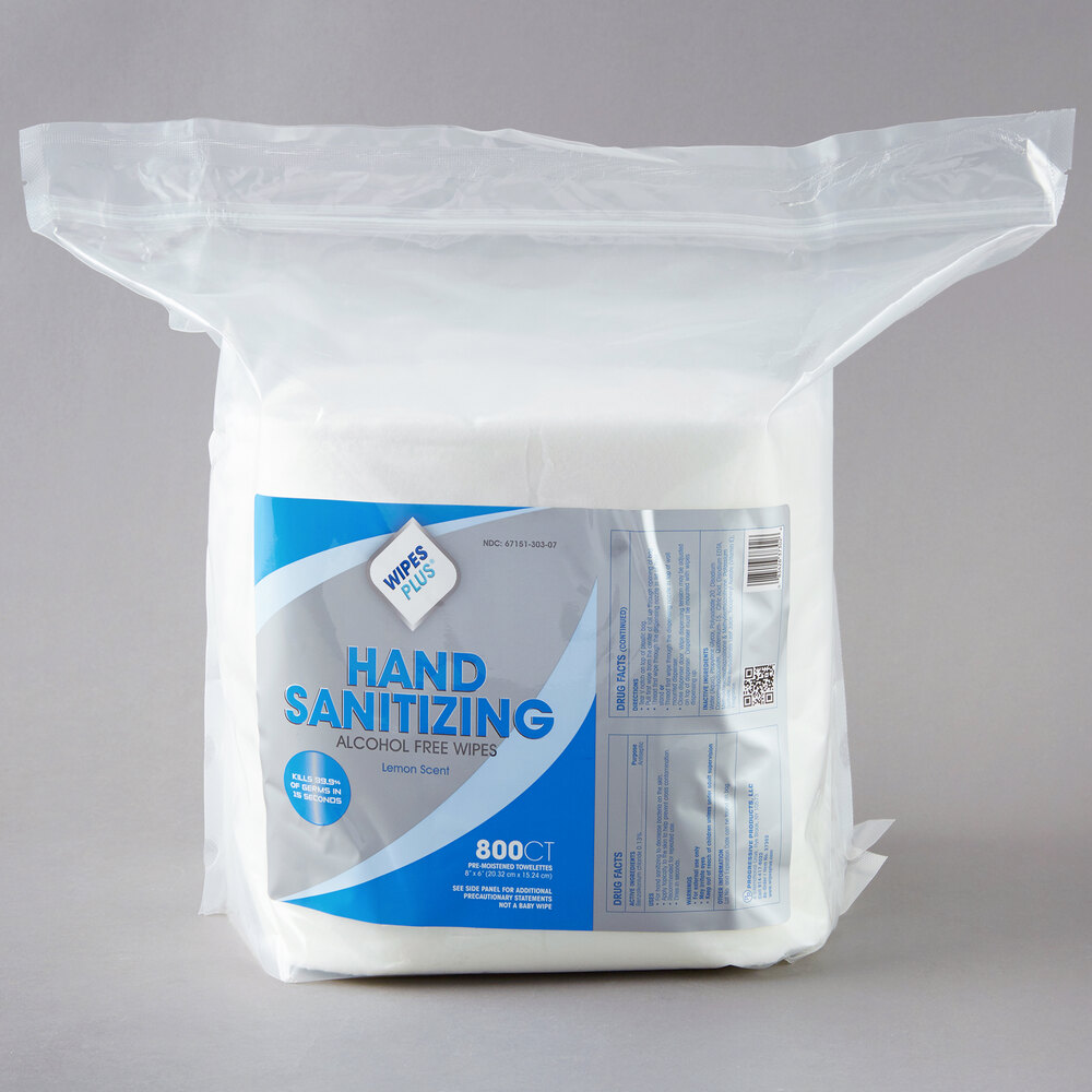 WipesPlus Center Pull Lemon Scent Alcohol Free Hand Sanitizing Wipes 800/Roll