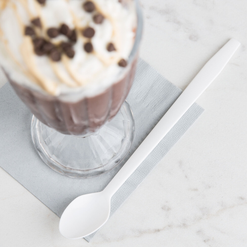 Choice 8" White Plastic Soda / Sundae Spoon 50/Pack
