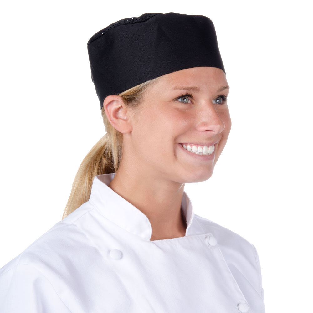 Chef Revival H008R 20"22" Black PolyCotton Blend Pill Box Chef Hat