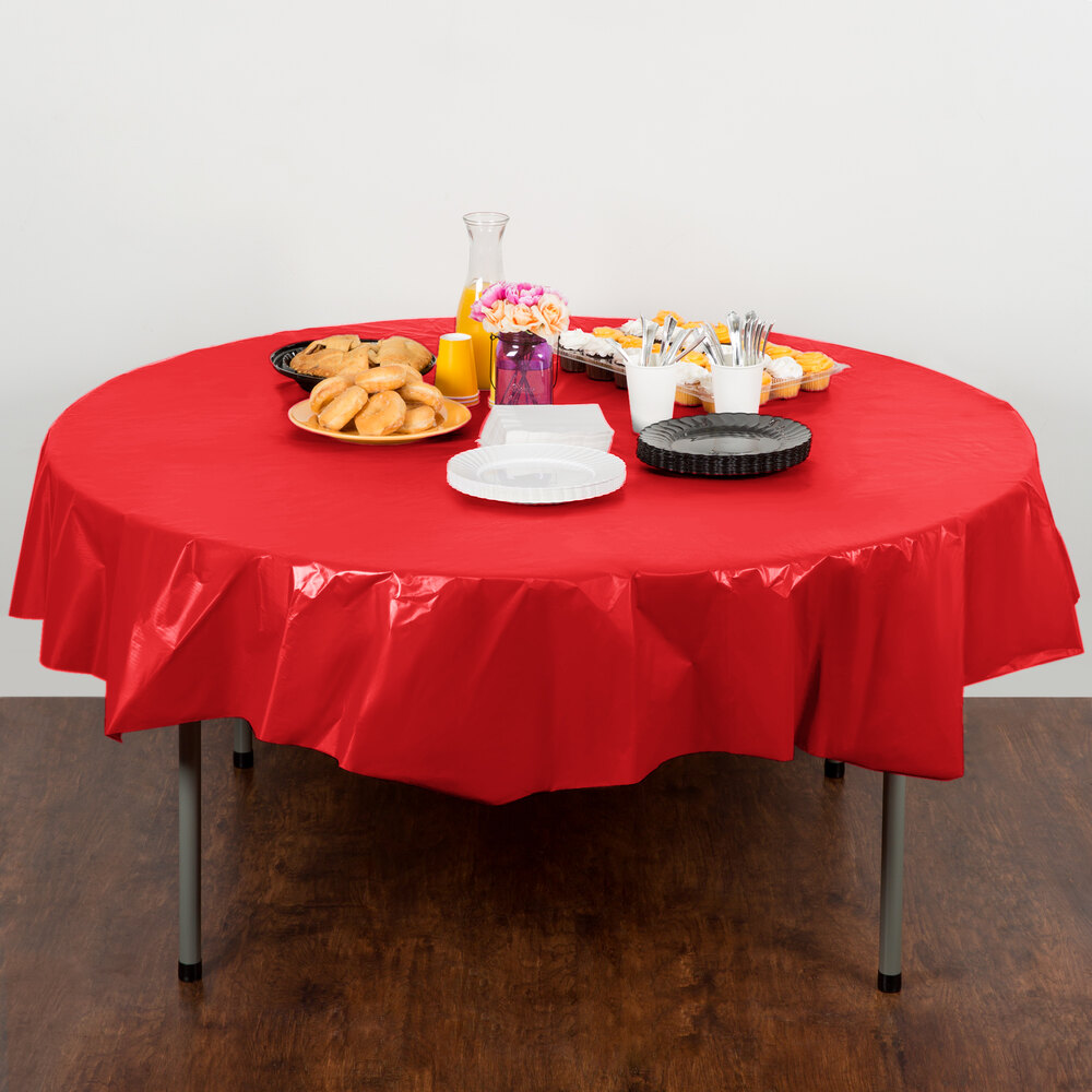 Creative Converting 703548 82" Classic Red OctyRound Disposable Plastic Table Cover