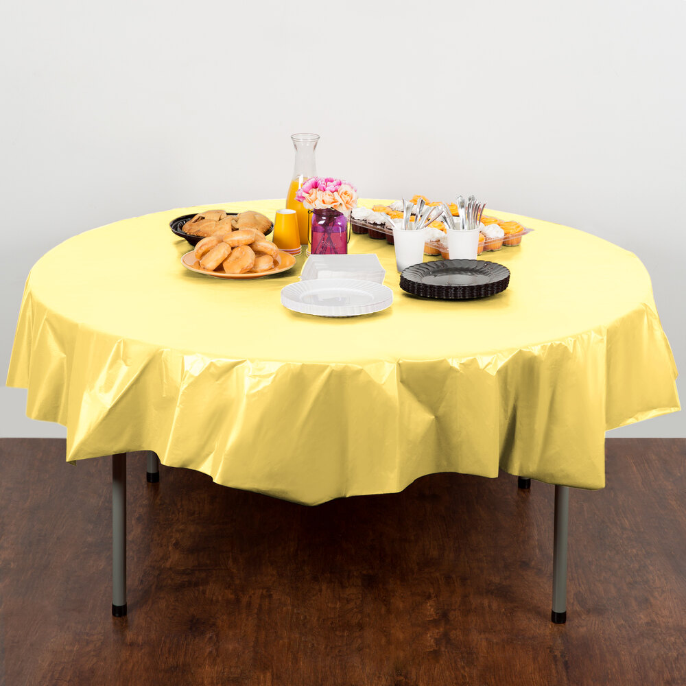 Creative Converting 703266 82" Mimosa Yellow OctyRound Disposable Plastic Table Cover