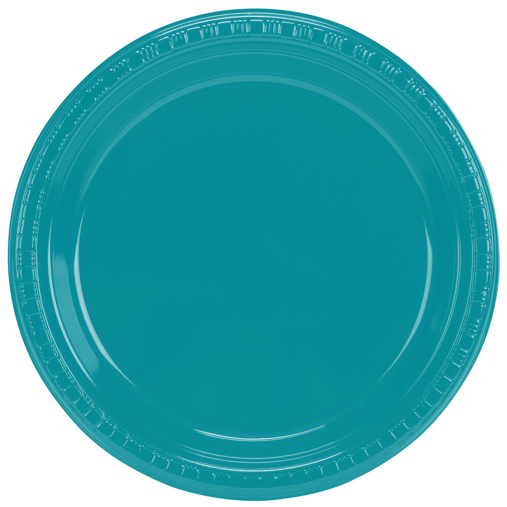 Creative Converting 28111021 9" Tropical Teal Plastic Dinner Plate 20 / Pack