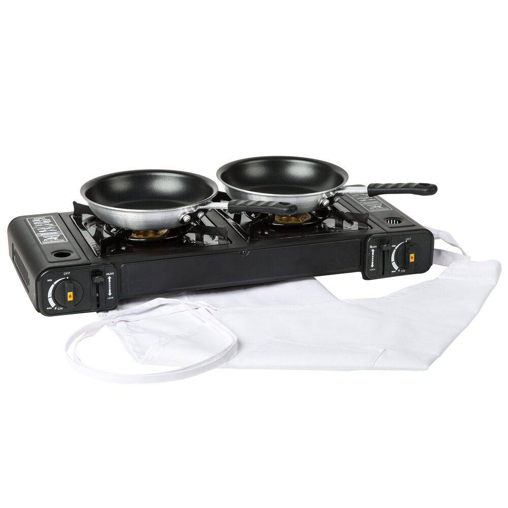 Portable 6Piece Cooking Kit with Butane Double Burner Range, 2 Fry