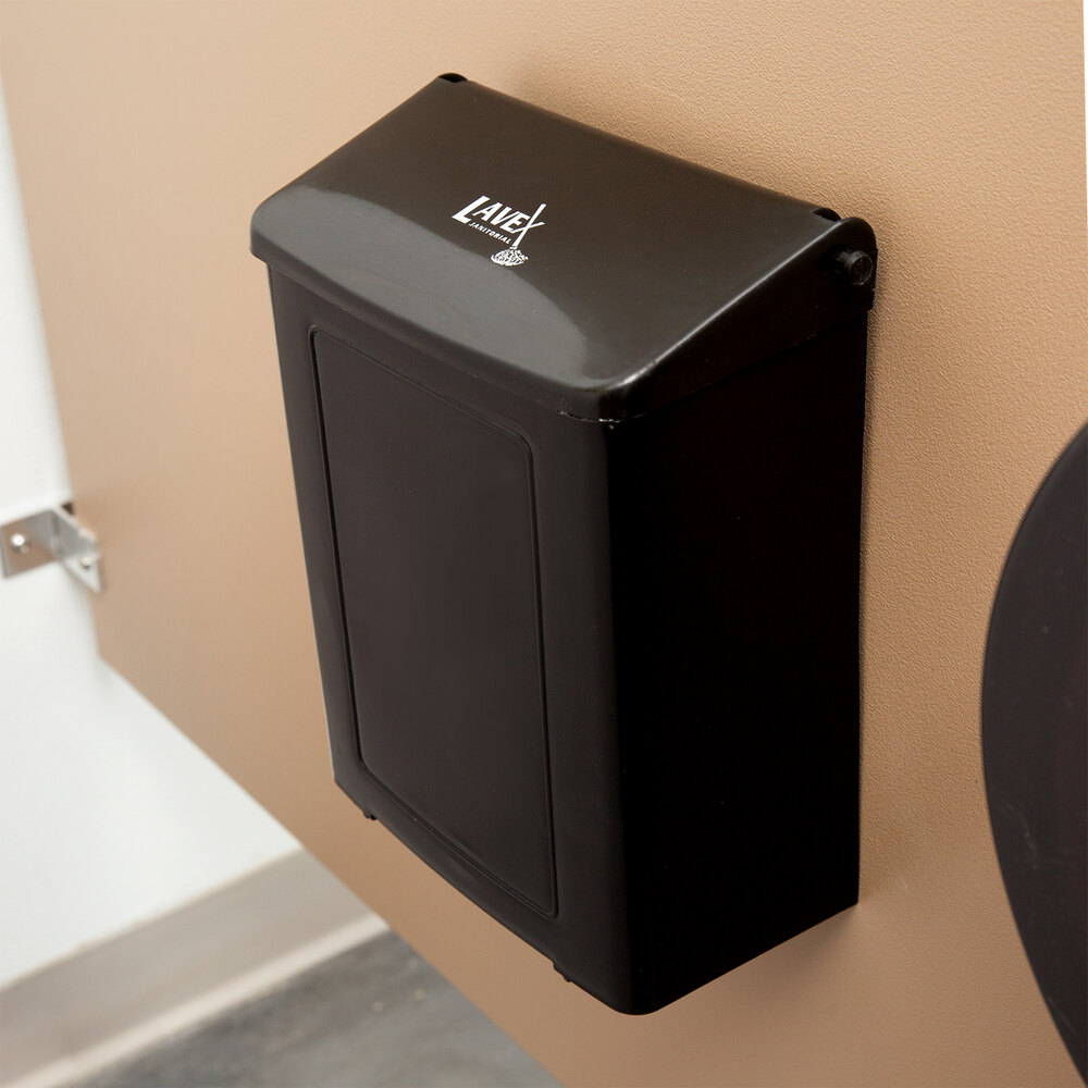 Lavex Janitorial Black Plastic WallMount Sanitary Napkin Receptacle