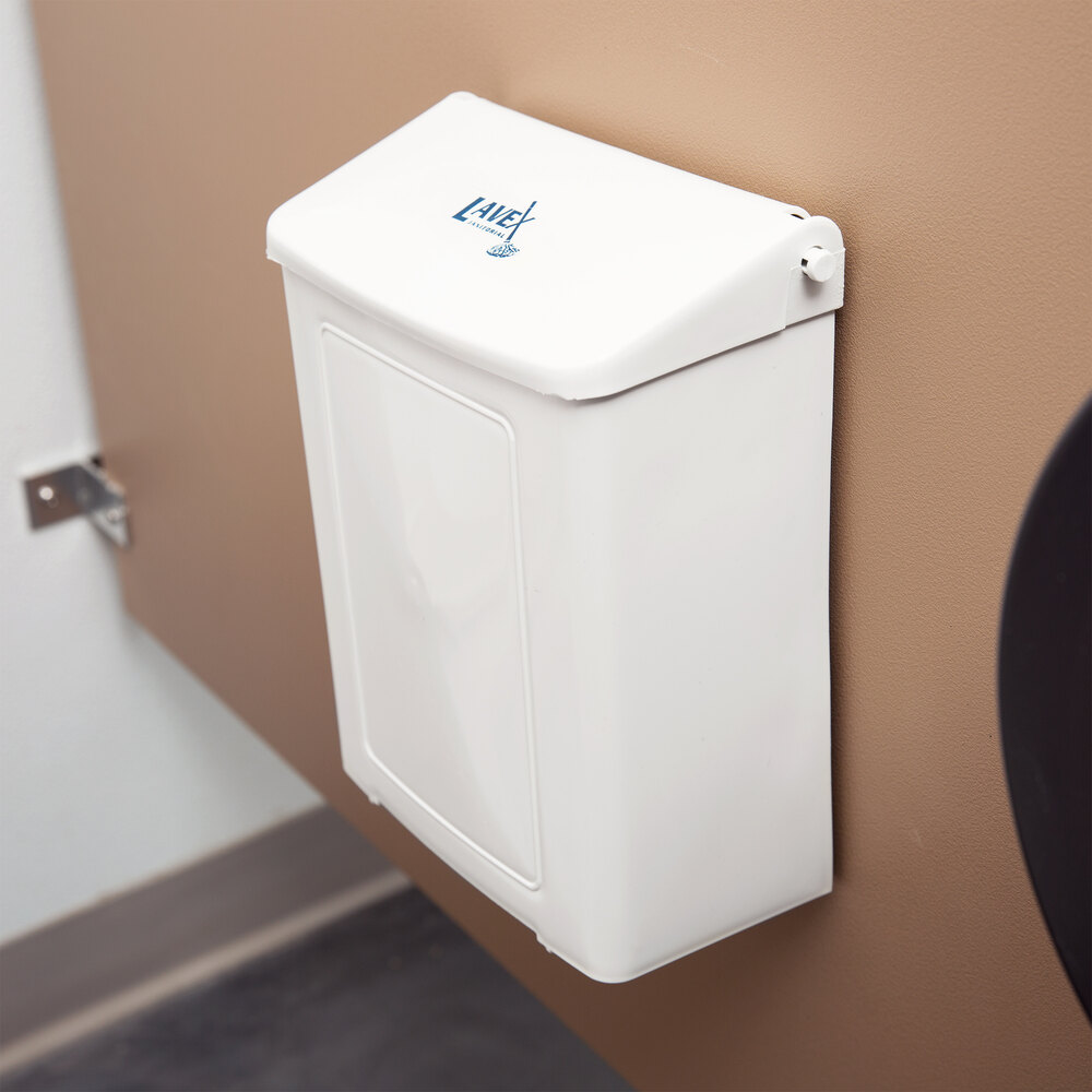 Lavex Janitorial White Plastic WallMount Sanitary Napkin Receptacle
