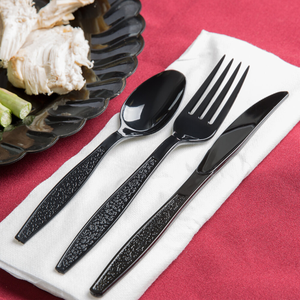 Visions 17" x 17" PreRolled LinenFeel White Napkin and Black Heavy