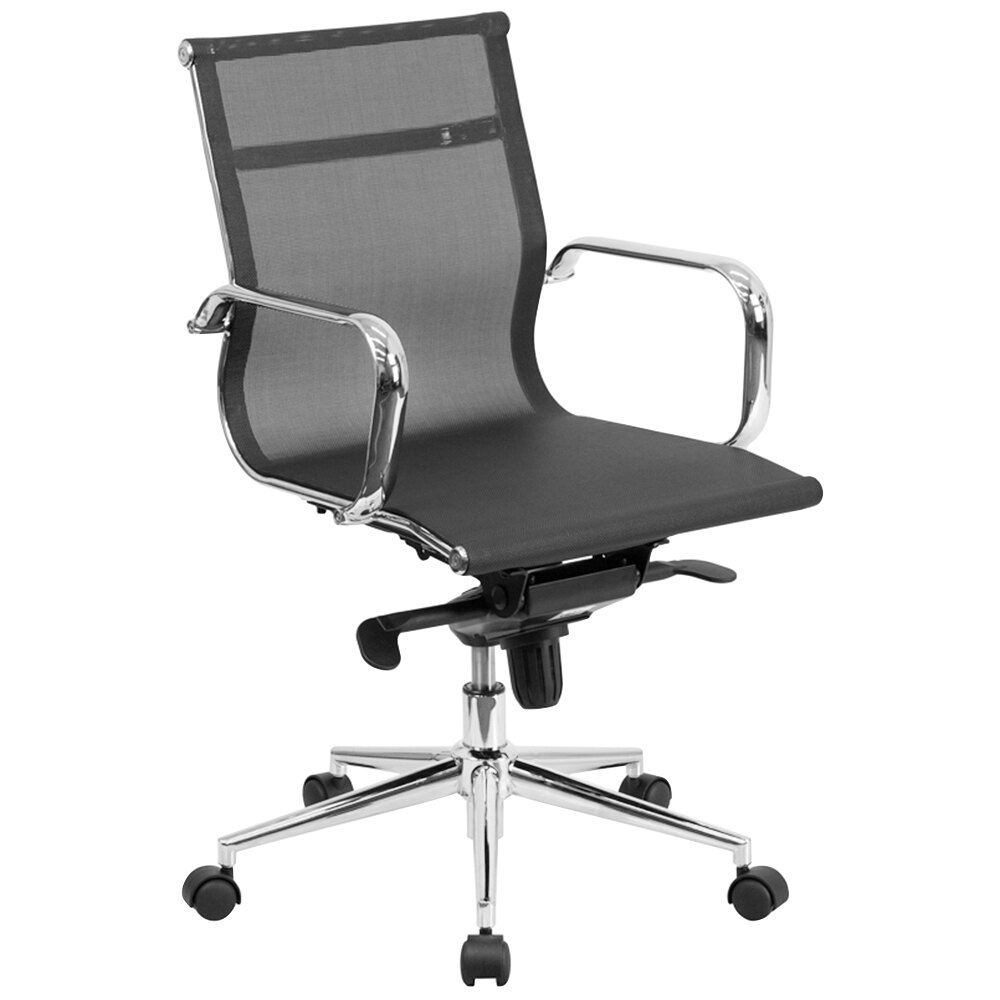 MidBack Black Mesh Executive Office Chair with Chrome Arms and Tilt