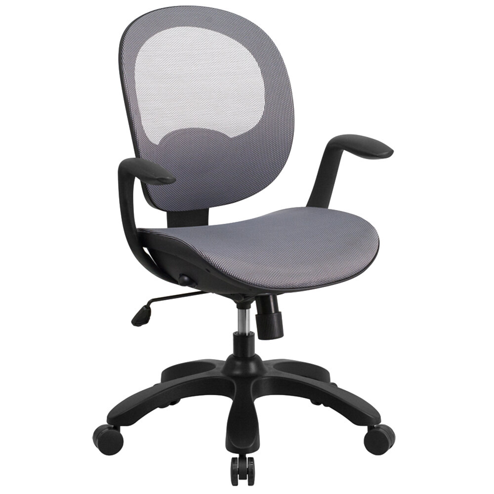 MidBack Gray Mesh Office Chair with Seat Slider, Ratchet Back, and