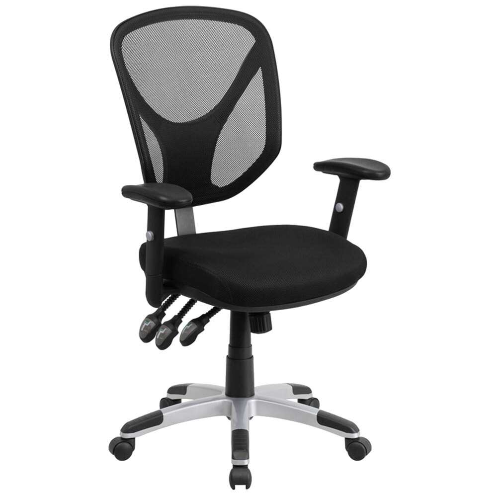 Mid-Back Black Mesh Ergonomic Office Chair with Triple Paddle Control