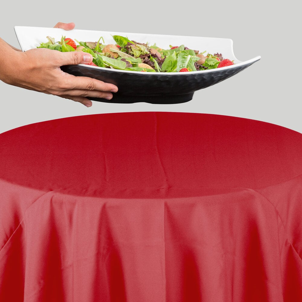 72" Round Red 100 Polyester Hemmed Cloth Table Cover