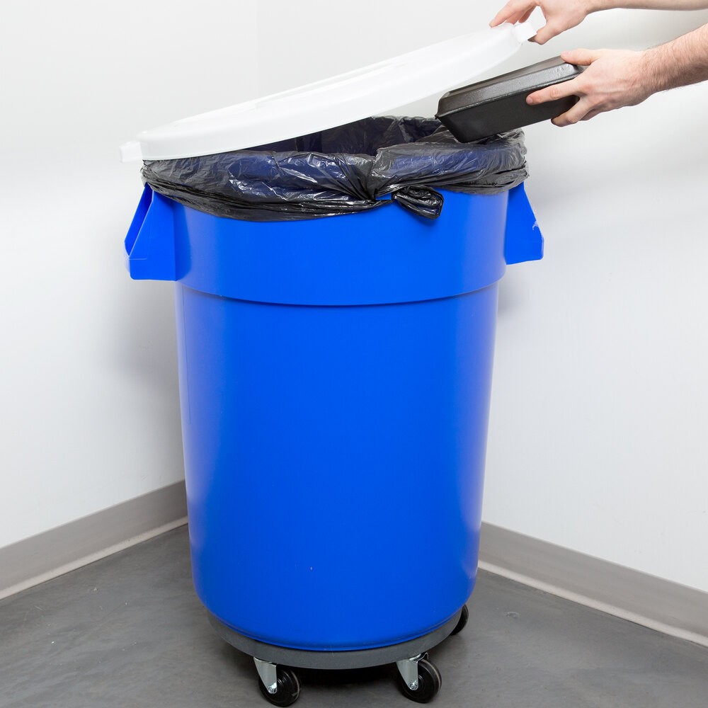 44 Gallon Blue Trash Can, Lid, and Dolly Kit
