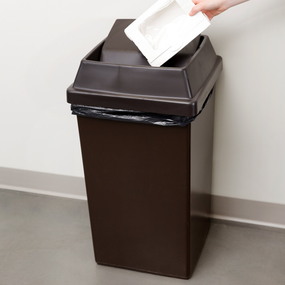 Continental Swingline 25 Gallon Brown Square Trash Can and Tip Top Lid Set