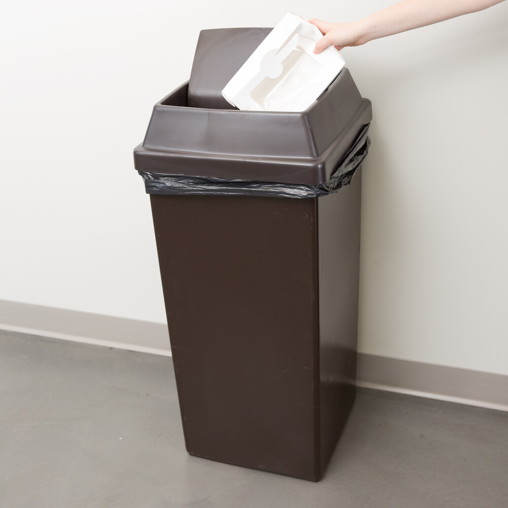 Continental Swingline 32 Gallon Brown Square Trash Can and Tip Top Lid Set