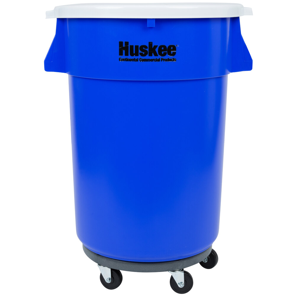Continental Huskee 32 Gallon Blue Trash Can, Lid, and Dolly Kit