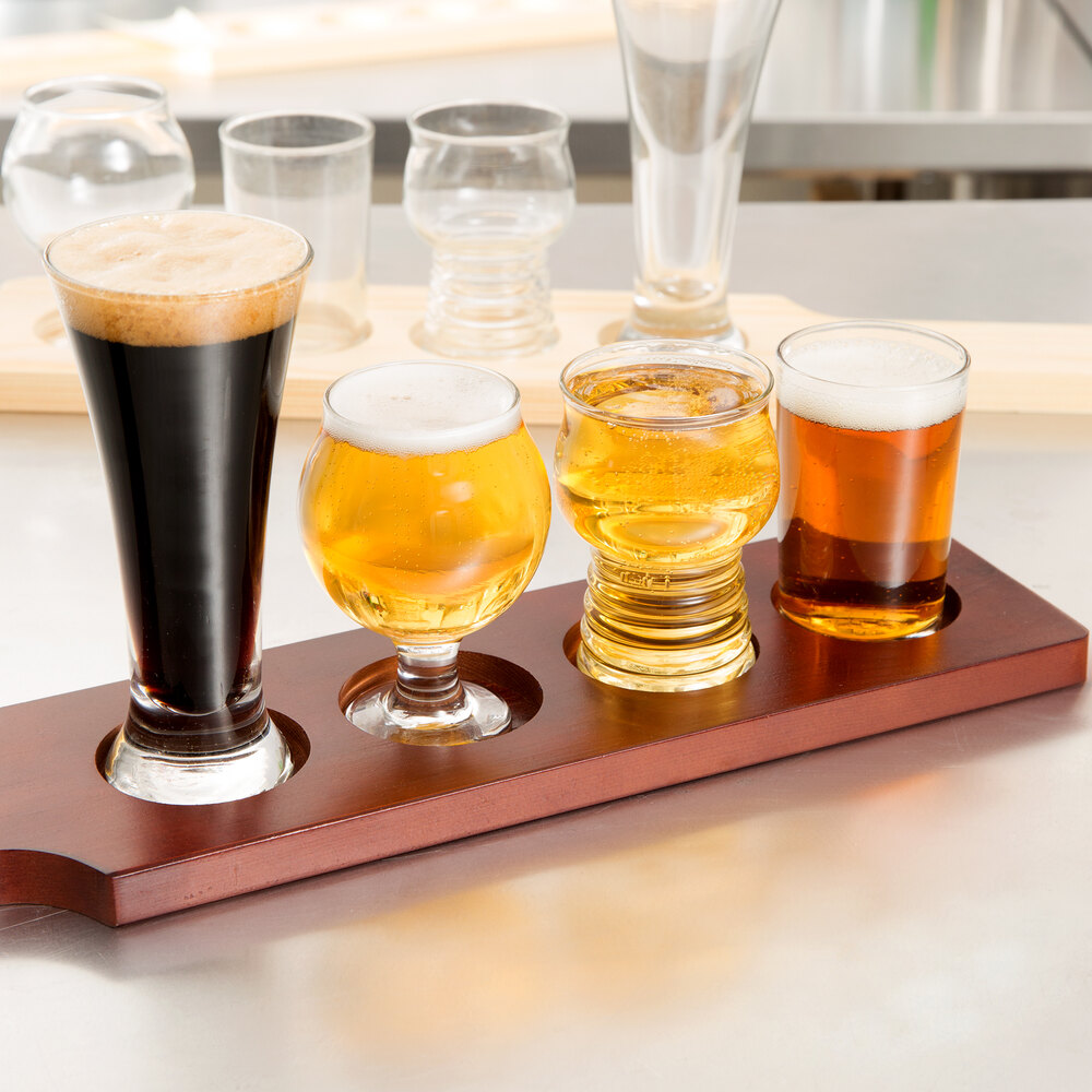 Libbey Variety Craft Brews Beer Flight 4 Unique Glass Set with Wood