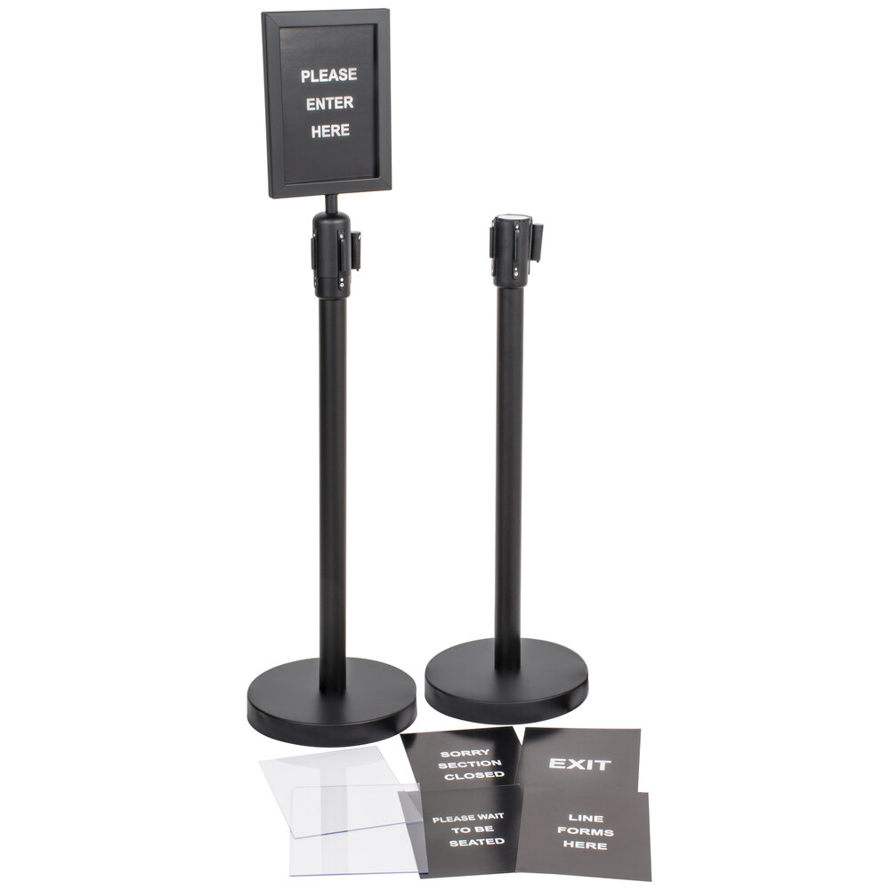 Black 36" Crowd Control / Guidance Stanchion Kit including Frame & Sign