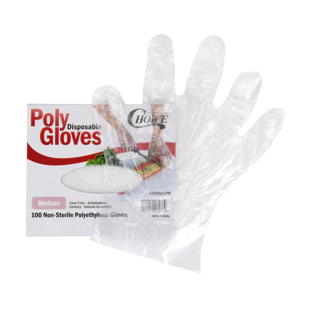 Choice Disposable Poly Gloves Medium 100 / Pack for Food Service