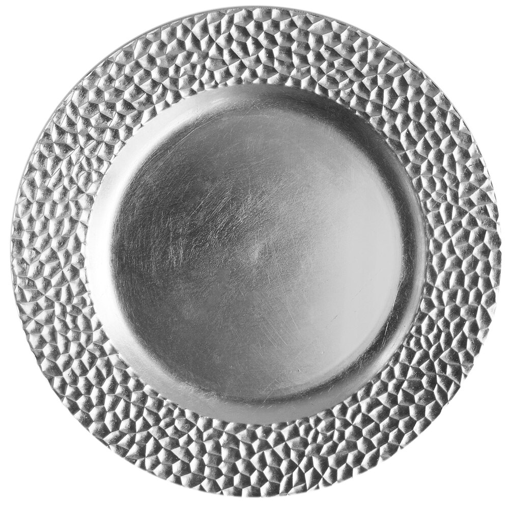 The Jay Companies 13" Round Silver Hammered Polypropylene Charger Plate