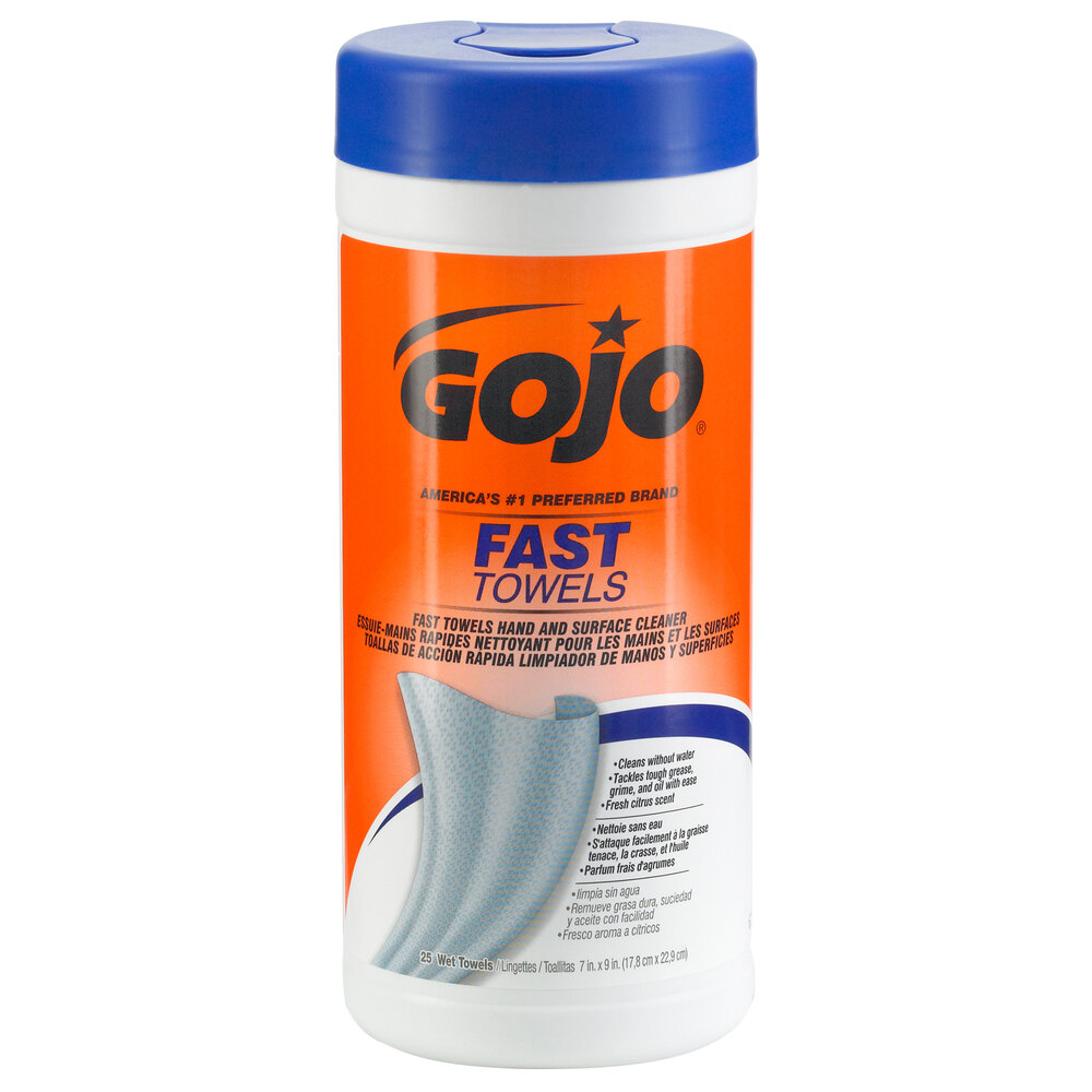 GOJO® 628206 Fast Towels Hand Cleaning Wipes 25 Count Canister 6/Case