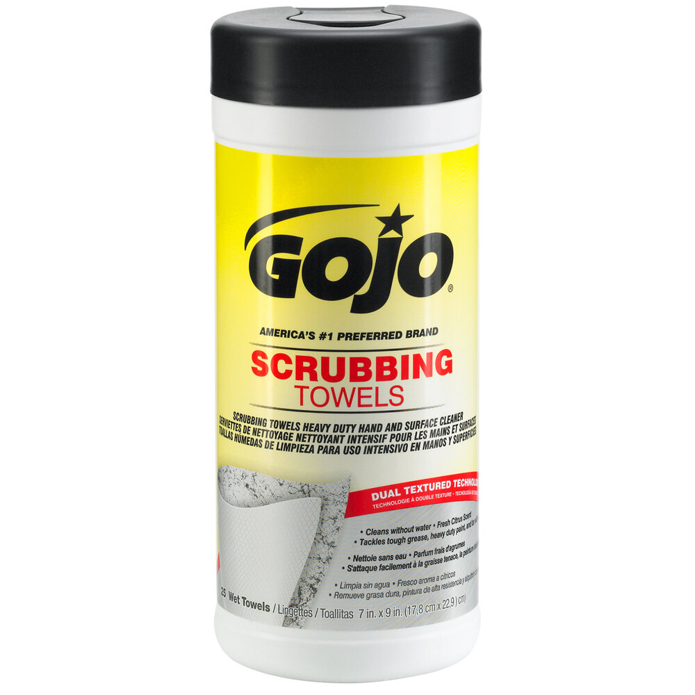 GOJO® 638306 Scrubbing Towels Heavy Duty Wipes 25 Count Canister 6/Case