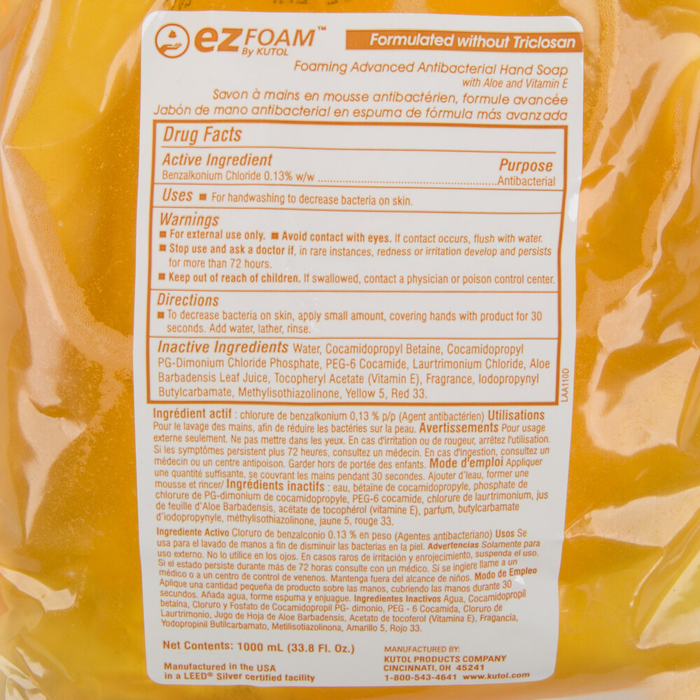 Kutol 21341 1000 mL EZ Foam Advanced Antibacterial Hand Soap Bag 6/Case