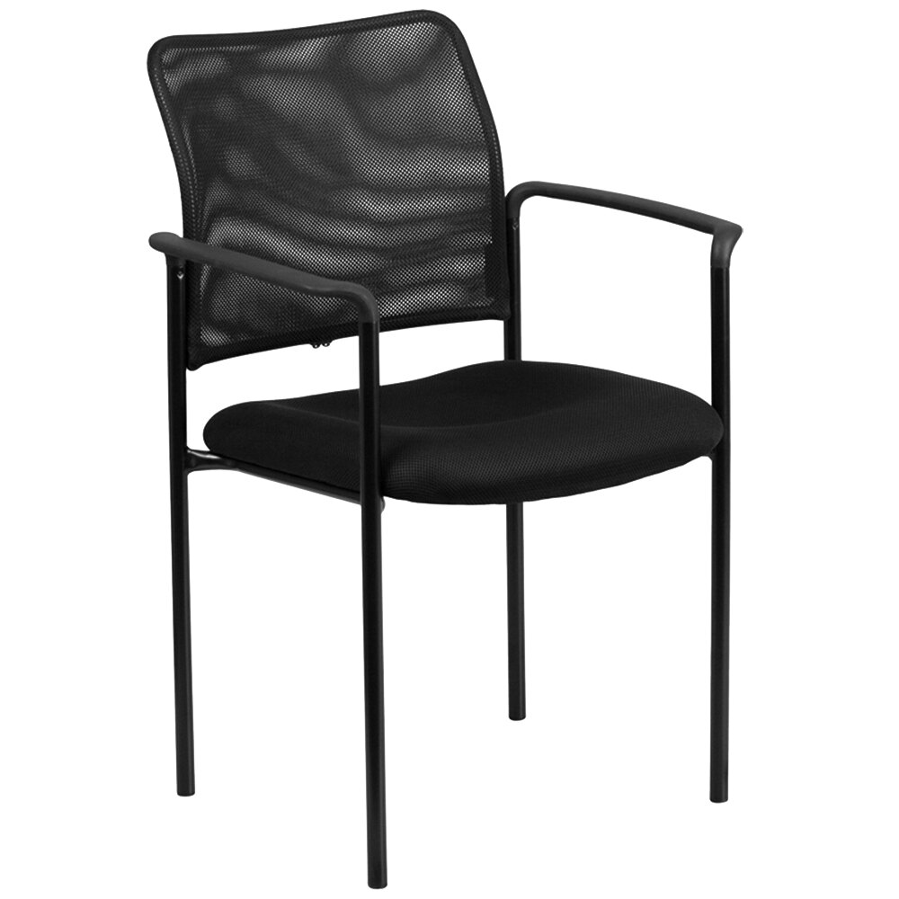 Black Mesh Comfortable Stackable Steel Side Chair with Arms