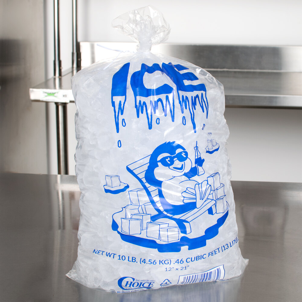 Choice 10 lb. Clear Plastic Ice Bag with Ice Print 1000/Case