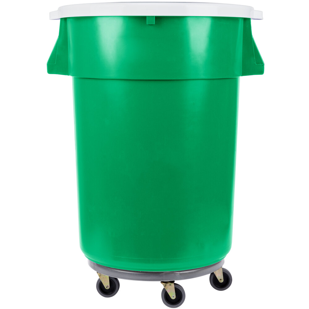 44 Gallon Green Recycling Trash Can, Lid, and Dolly Kit