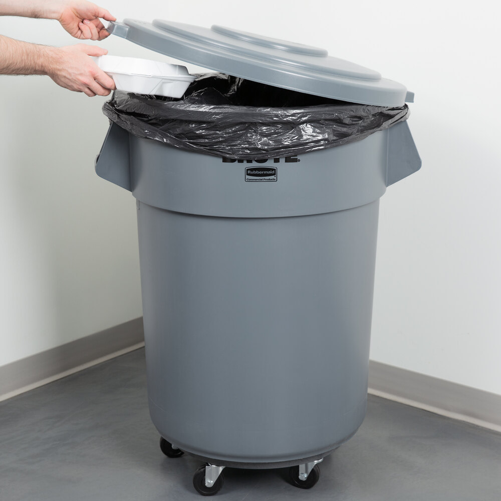 Rubbermaid BRUTE 55 Gallon Gray Trash Can, Lid, and Dolly Kit