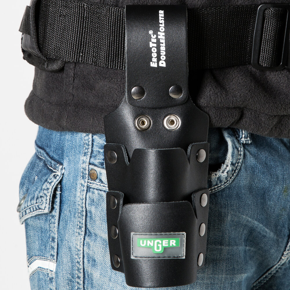 Unger BSDHR ErgoTec 5" x 3" Black Leather Double Squeegee Holster