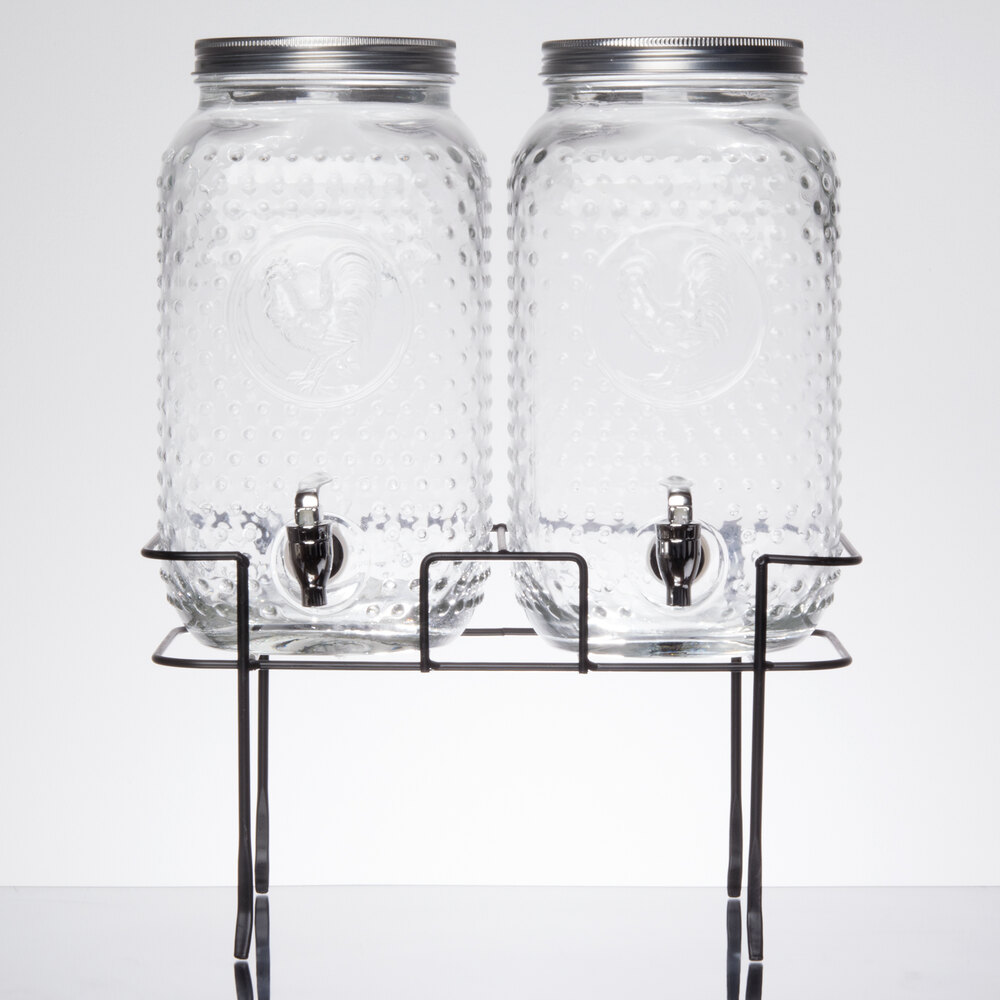 Double 1.5 Gallon Style Setter Rooster Glass Beverage Dispenser with