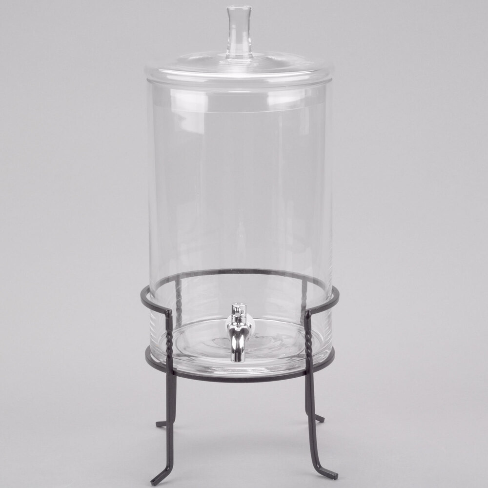 2.5 Gallon Round Glass Beverage Dispenser with Metal Stand