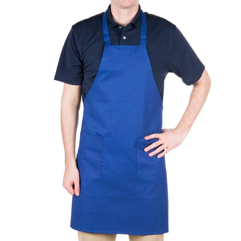 Choice Royal Blue Full Length Bib Apron with Pockets 34" x 32"W
