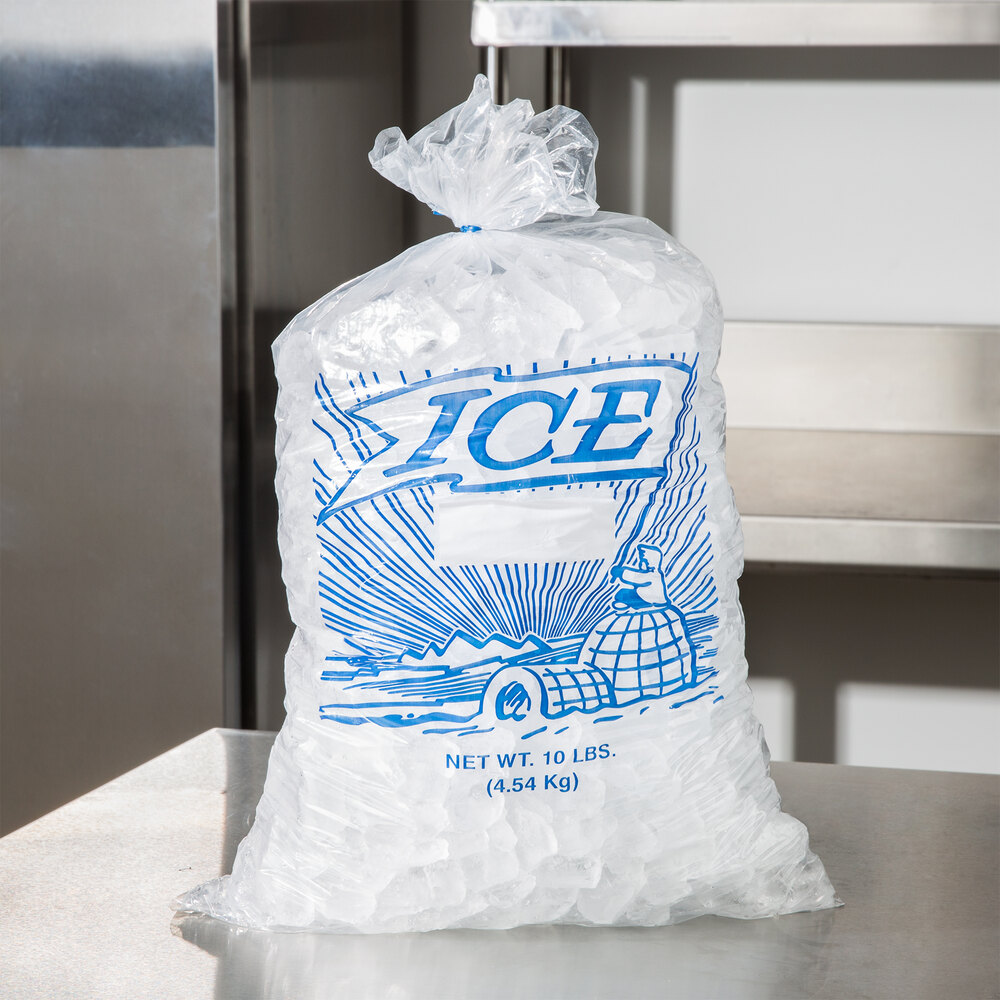 10 lb. Clear Plastic Ice Bag with Igloo Graphic 1000/Bundle