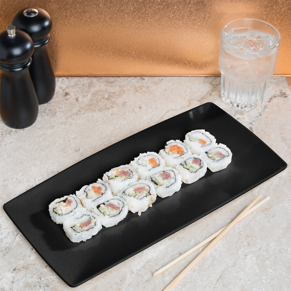 GET SZSP002B BambooServe 14 3/4" x 7" Bamboo Black Sushi Plate 12/Case