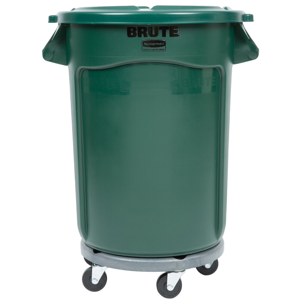 Rubbermaid BRUTE 32 Gallon Green Trash Can with Lid and Dolly