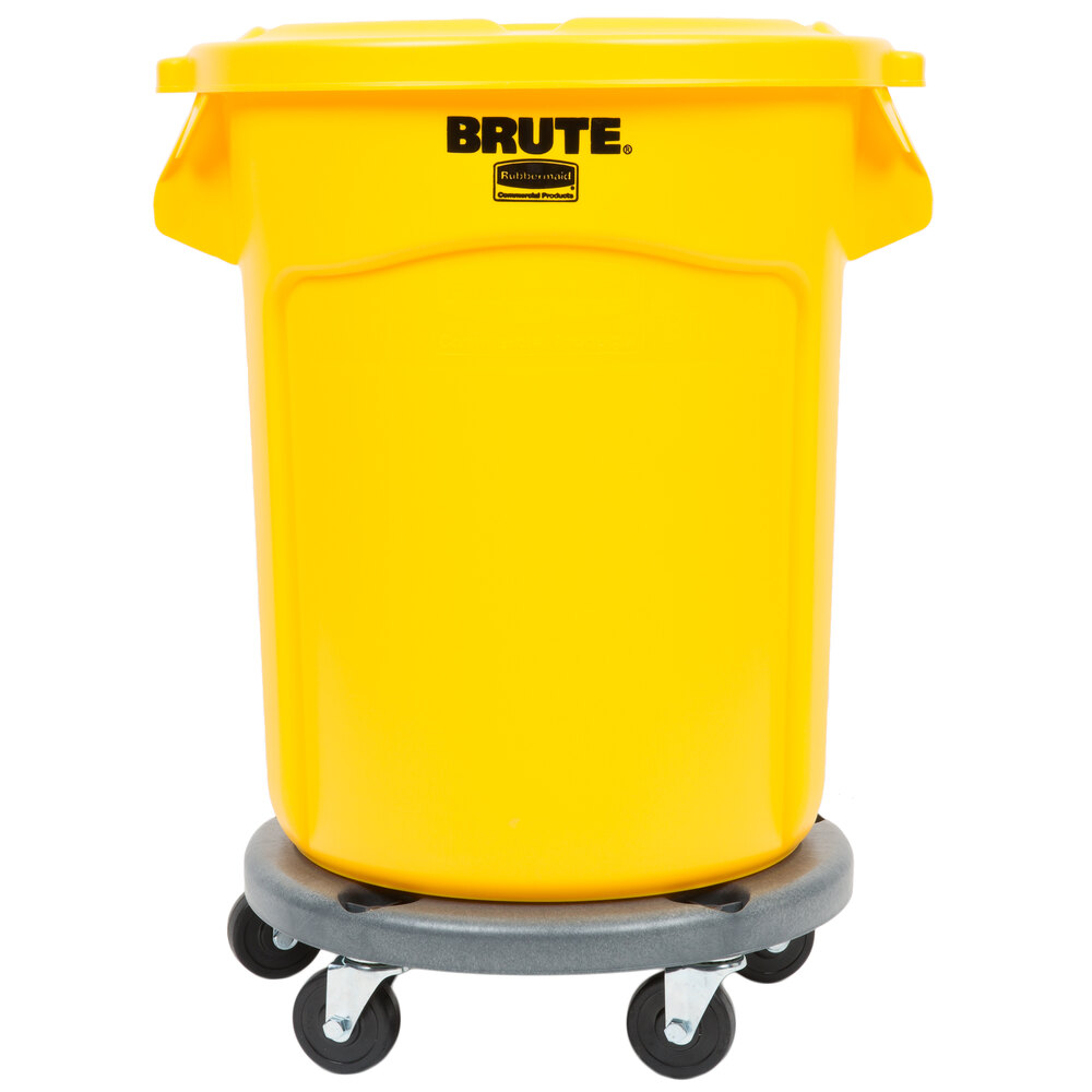 Rubbermaid BRUTE 20 Gallon Yellow Trash Can with Lid and Dolly