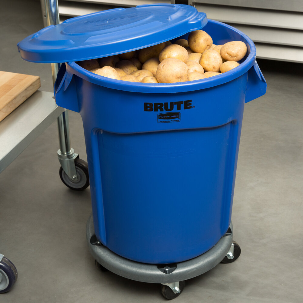 Rubbermaid BRUTE 20 Gallon Blue Trash Can with Lid and Dolly