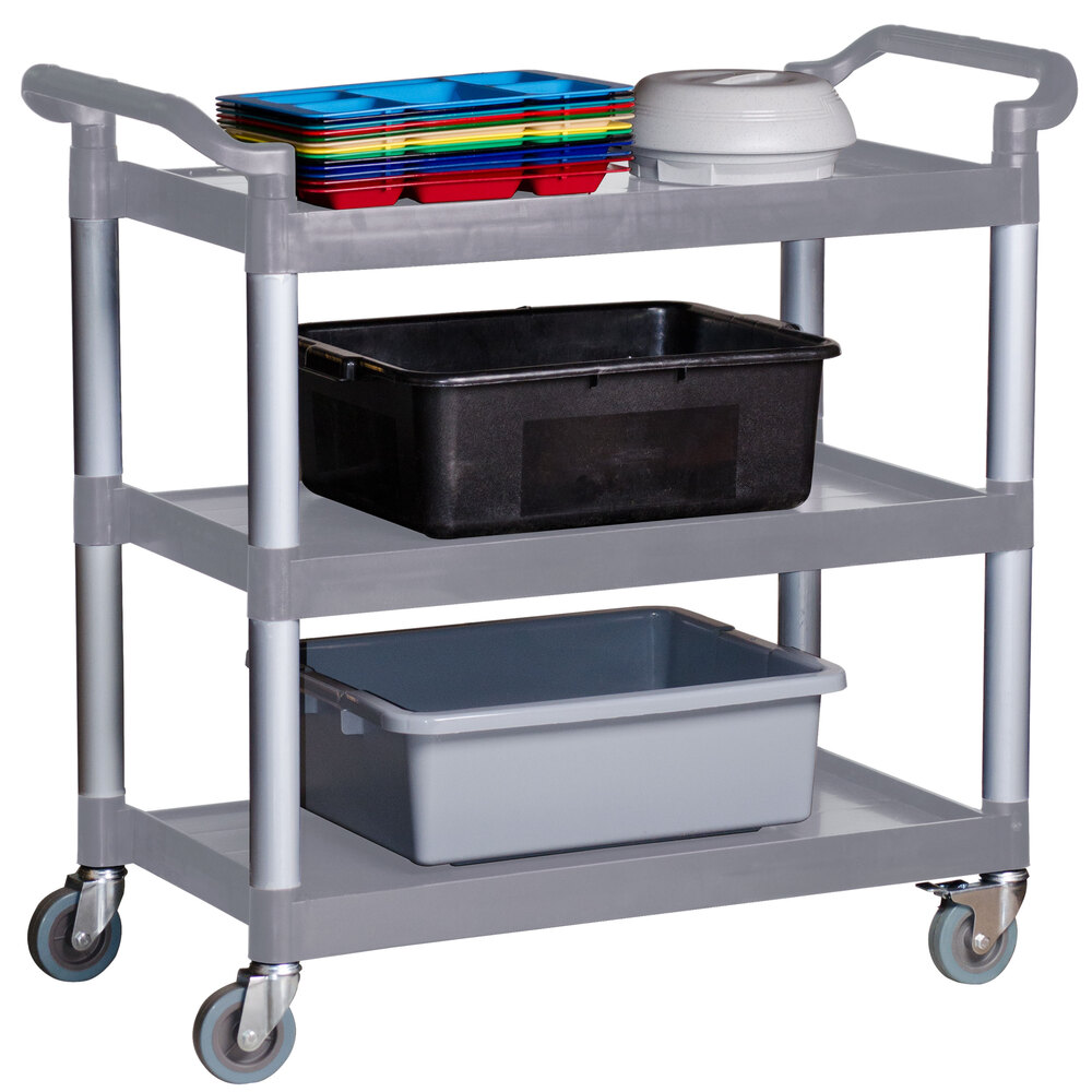 Three Shelf Utility Cart / Bus Cart Gray 40 1/8" x 19 3/4" x 37 7/8"