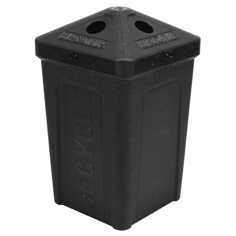 50 Gallon Black Stackable Recycling Bin with Pyramid Lid