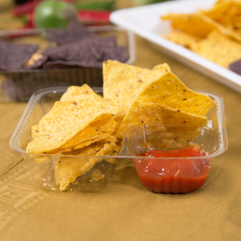 Carnival King Clear 2 Compartment Plastic Nacho Tray 500/Case