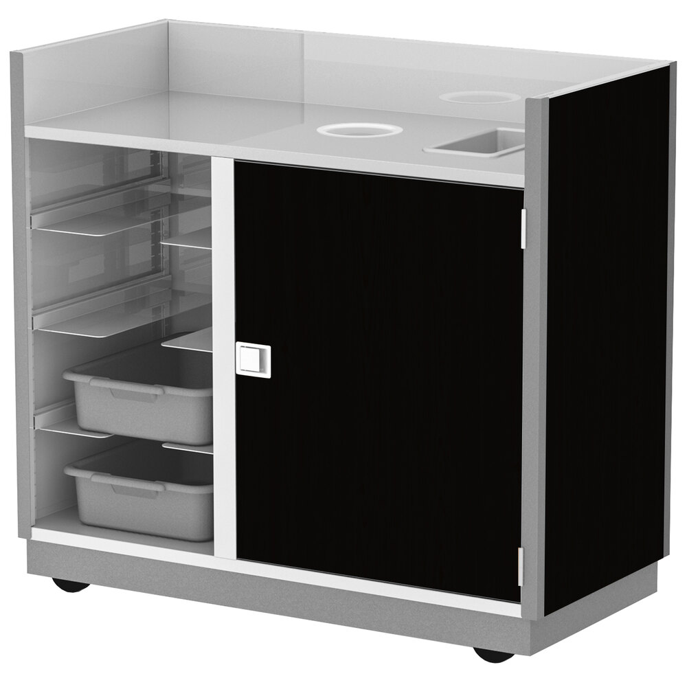 Lakeside 4612 49 1/2" Black Laminate Four Tub Mobile Bussing / Waitress