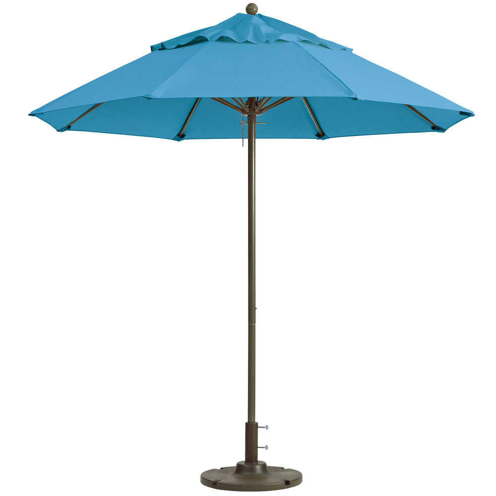 Grosfillex 98819431 Windmaster 9' Sky Blue Fiberglass Umbrella with 1 1
