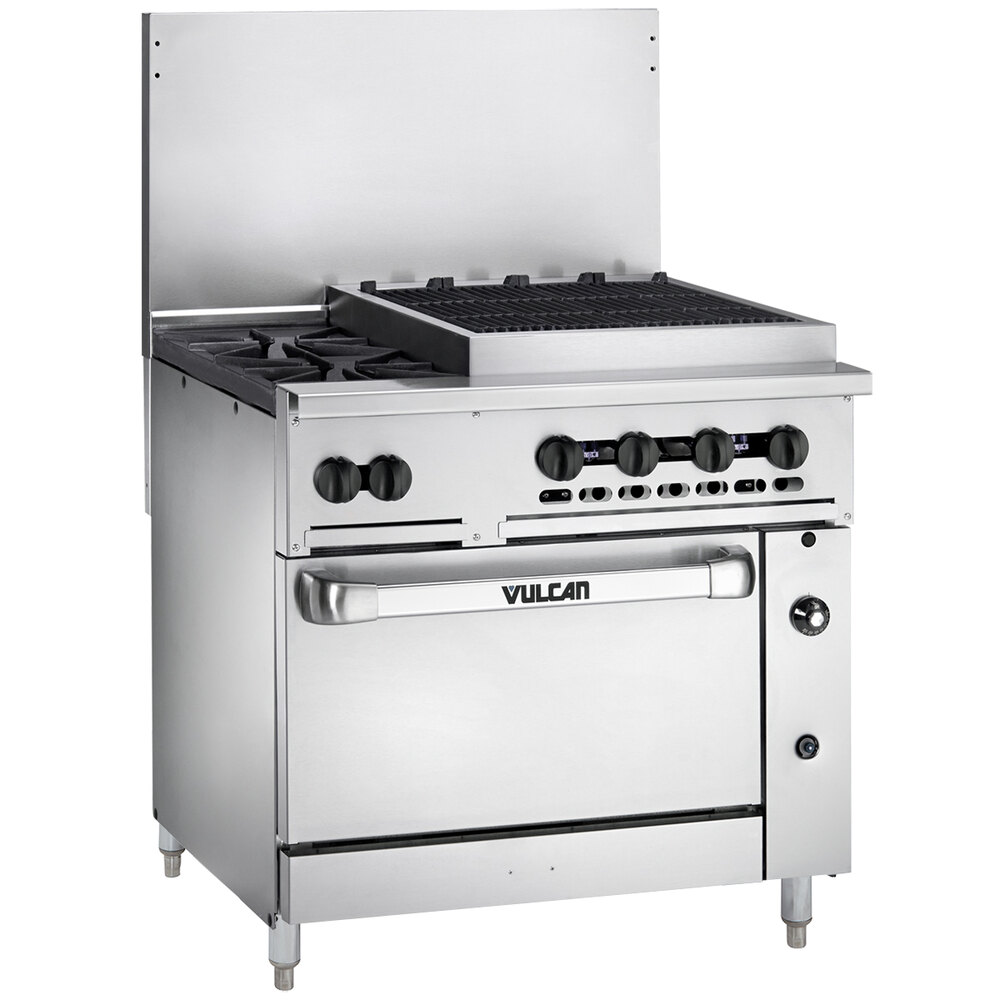 Vulcan 36S2B24CBN Endurance Natural Gas 2 Burner 36" Range with 24" Charbroiler and Standard