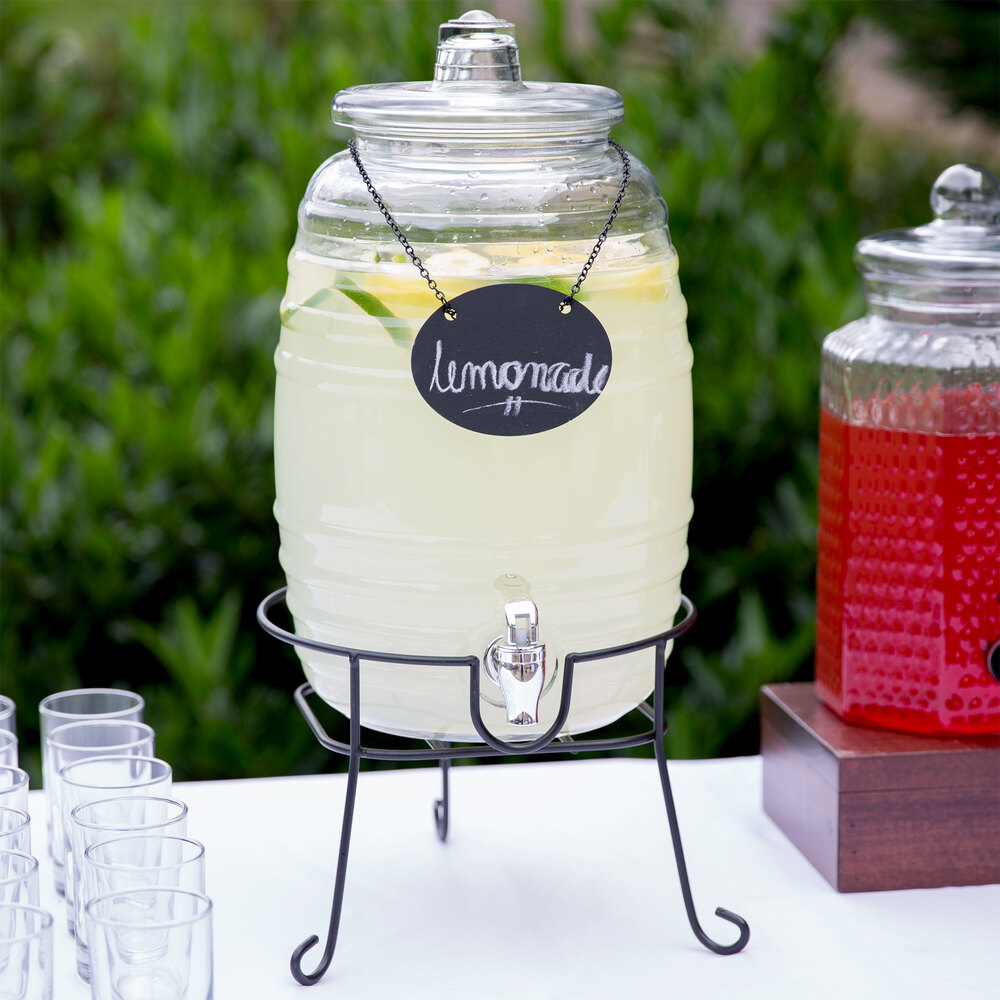 Core 2.5 Gallon Barrel Glass Beverage Dispenser with Chalkboard Sign