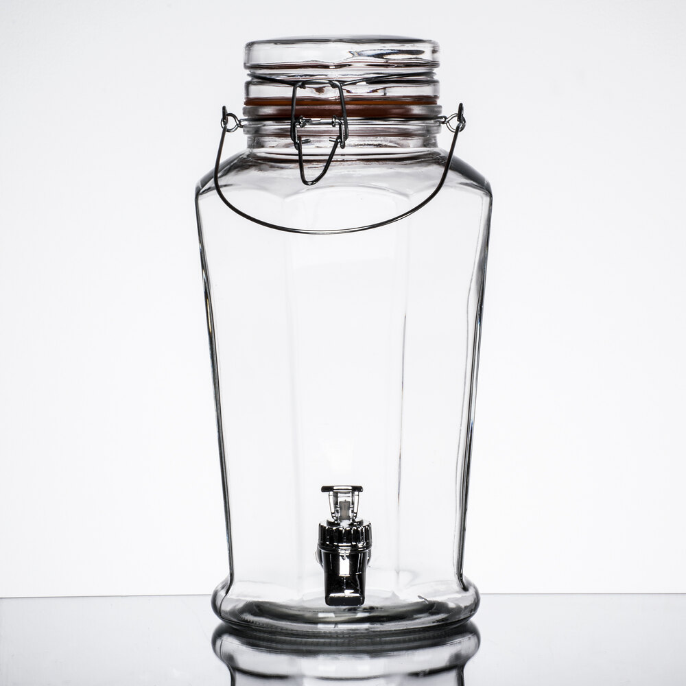 1 Gallon Style Setter Auburn Glass Beverage Dispenser with Metal Handle