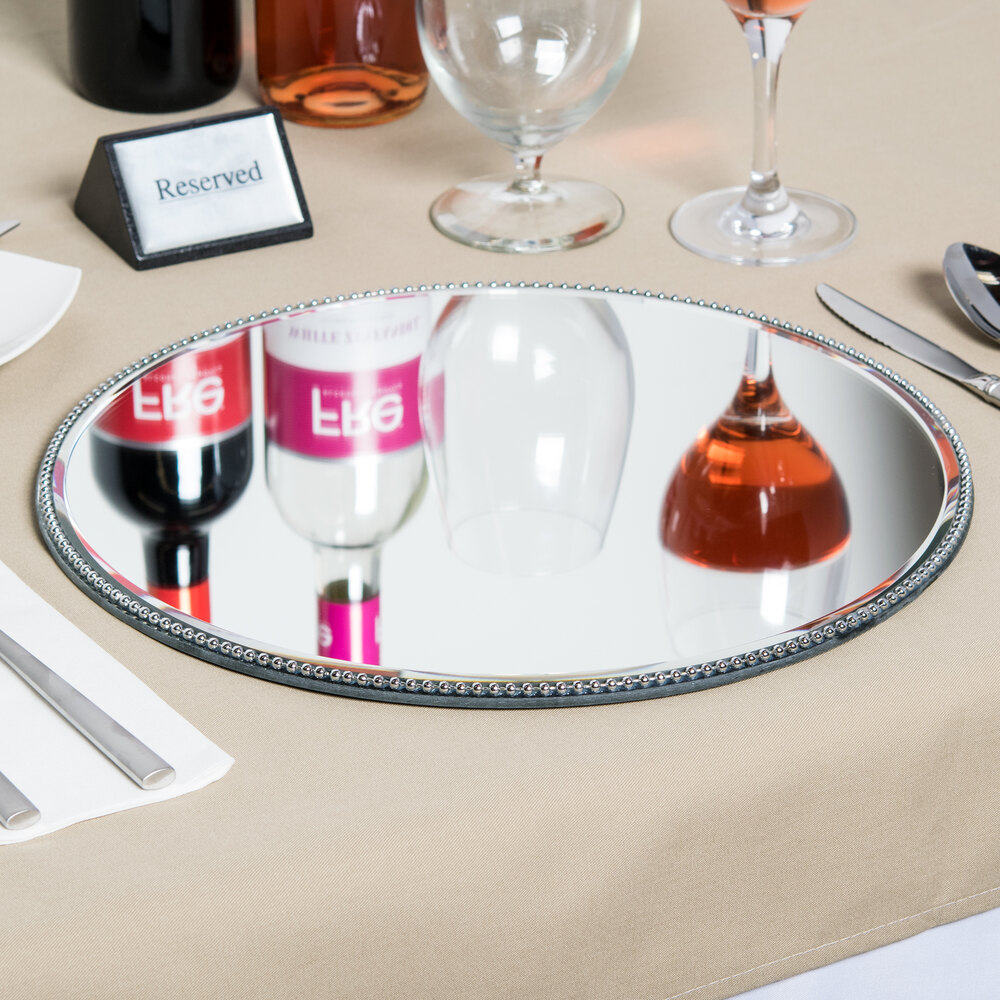 The Jay Companies 13" Round Silver Mirror Beaded Glass Charger Plate