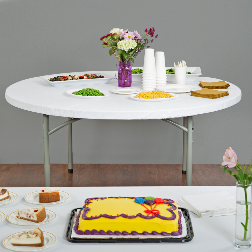 Creative Converting 37200 Stay Put 60" Round White Plastic Table Cover