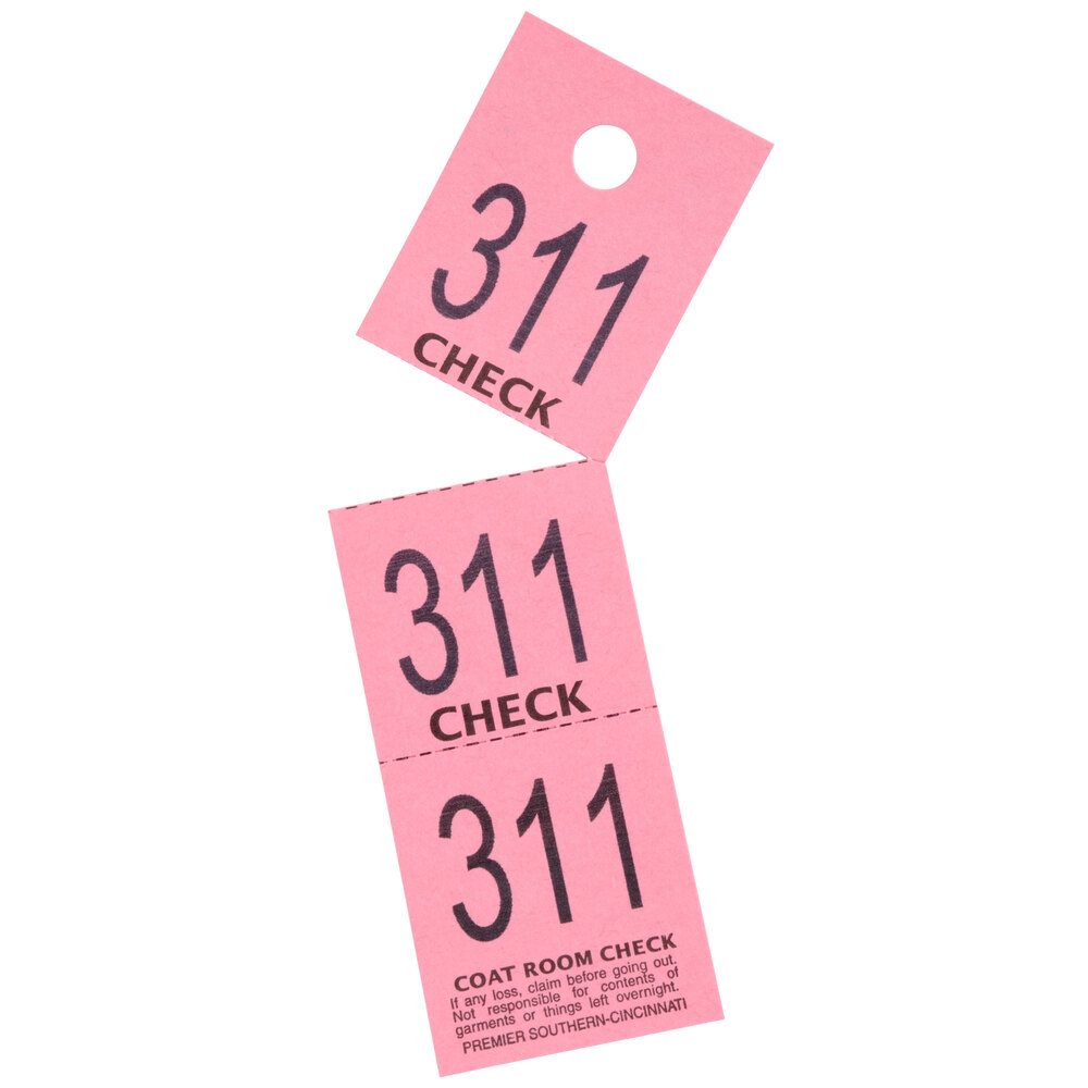 3 Part Paper Coat Room Checks 1000/Box