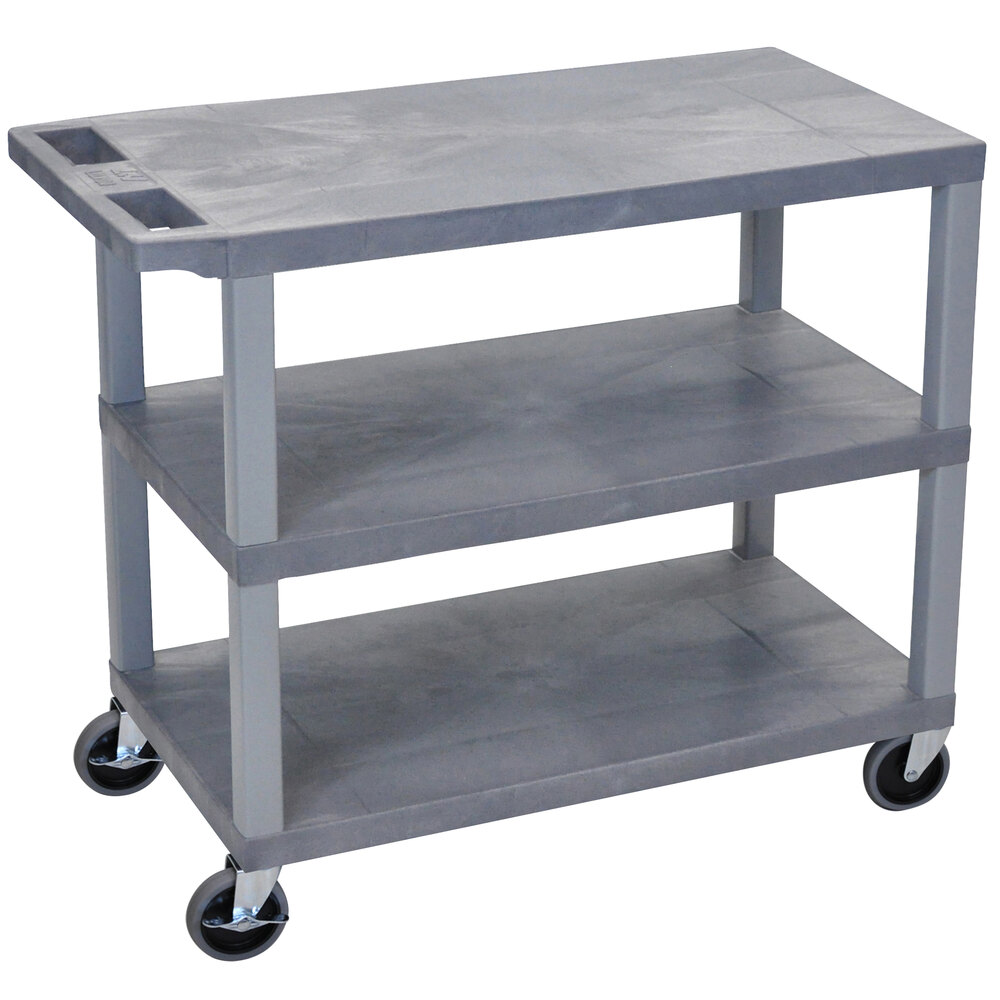 Luxor / H. Wilson EC222G Gray 3 Flat Shelf Utility Cart 32" x 18"